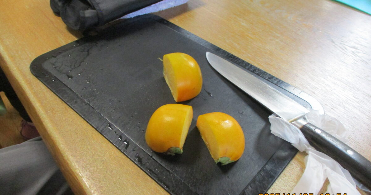 秋の味覚を楽しむ♪柿の皮むきに挑戦✊！